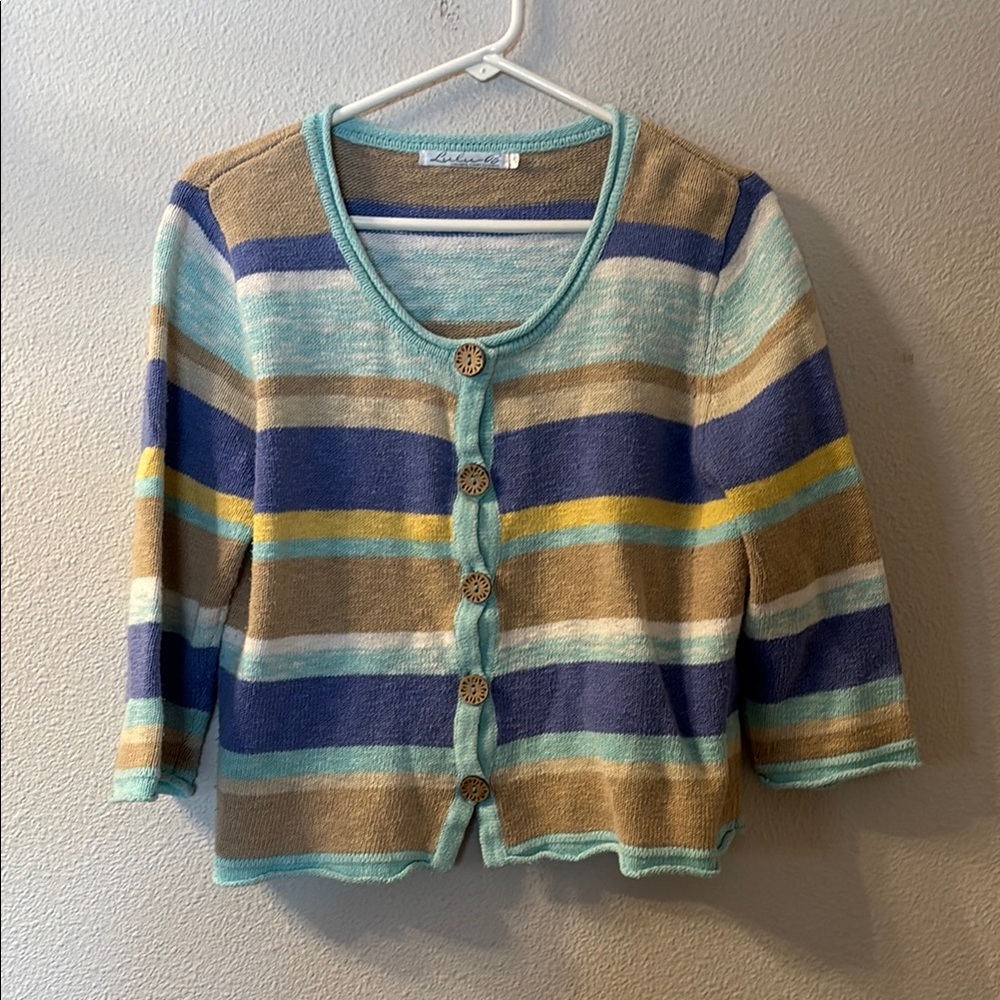 Lulu-B Blue and Tan Cardigan Button Down Sweater